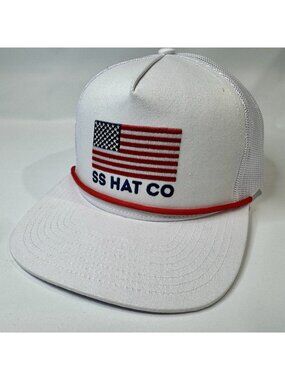 Southern String Hat Co June 2025 USA Flag White Rope Trucker Snapback Hat